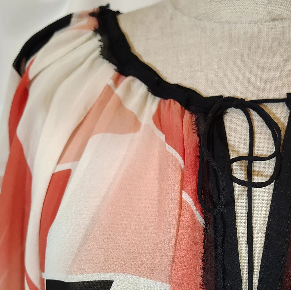 Banana Republic Silk Blouse,Women Triangled Orange/White/Gray/Black,3/4 Sleeve,S - Picture 10 of 10